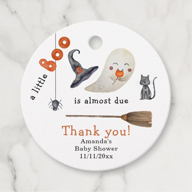 Étiquettes Cadeau Un petit Boo est presque dû au baby shower Merci (Devant)