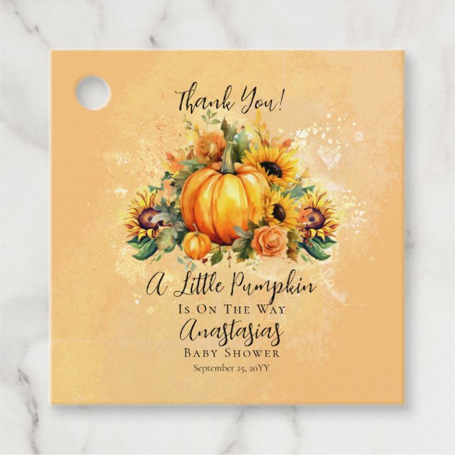 Étiquettes Cadeau Un Petit Citrouille | Baby shower d'automne des to (Devant)