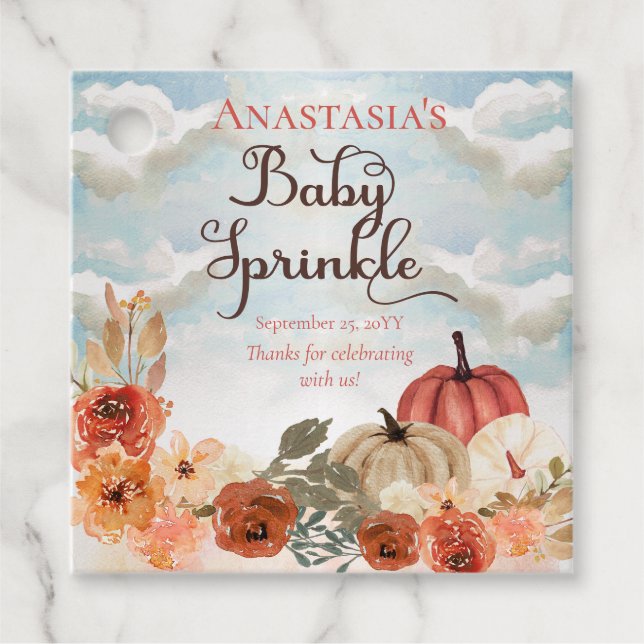 Étiquettes Cadeau Un Petit Citrouille | Floral Girl Baby Spinkle (Devant)