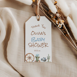 Étiquettes-cadeau Un petit Cowboy Bleu Brown West Baby Boy Douche