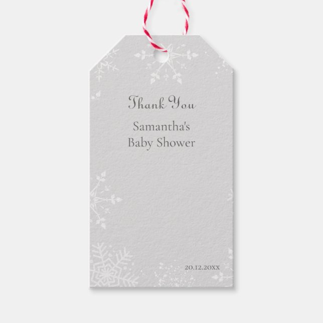Étiquettes-cadeau Un petit flocon de neige arrive Bébé merci (Devant)