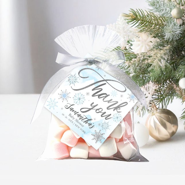 Étiquettes Cadeau Un petit Merci de Baby shower bleu flocon (Créateur téléchargé)