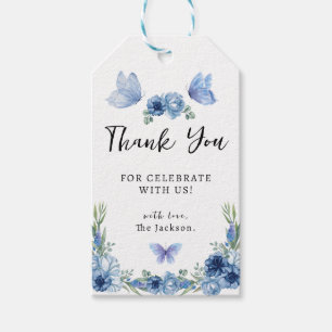 Étiquettes-cadeau Un Petit Papillon bleu Floral Merci rustique