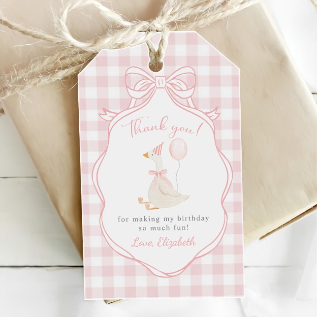 Étiquettes-cadeau Un Premier Anniversaire D'oie Idiote Ruban Rose (Créateur téléchargé)