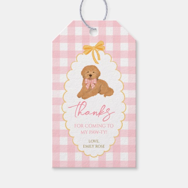 Étiquettes-cadeau Une année dorée "Pink Gingham" Goldendoodle (Devant)