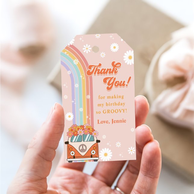 Étiquettes-cadeau Une fille Super Retro Arc-en-ciel 1er anniversaire (Créateur téléchargé)