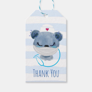 Étiquettes-cadeau Une infirmière mignonne portant un Merci en masqu