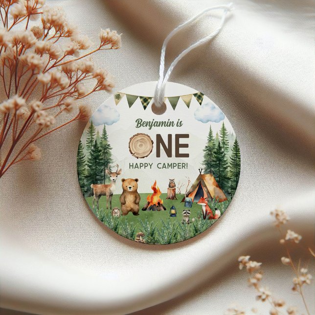 Étiquettes Cadeau Une joyeuse fête d'anniversaire de Camper (One Happy Camper Birthday Party Favor Tags
)