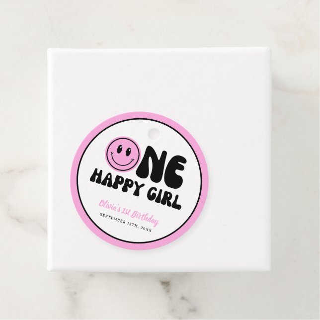 Étiquettes Cadeau Une joyeuse fille rose joyeux anniversaire de visa (En situation)