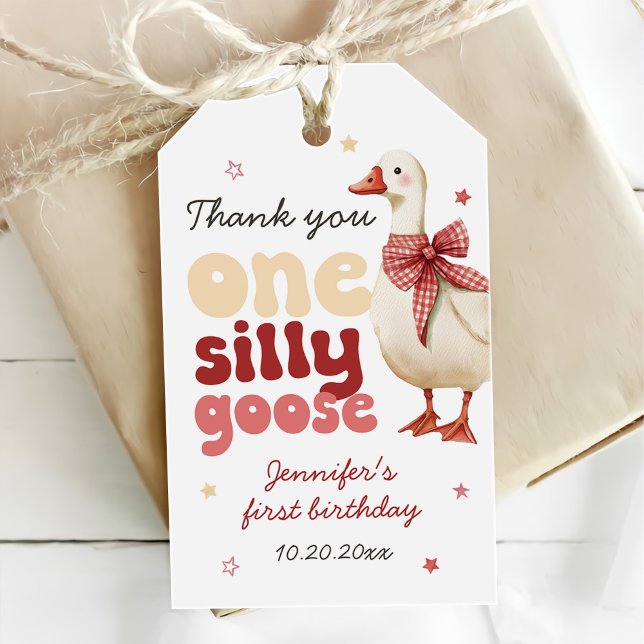 Étiquettes-cadeau Une oie sotte Noël Bow 1er anniversaire (Créateur téléchargé)