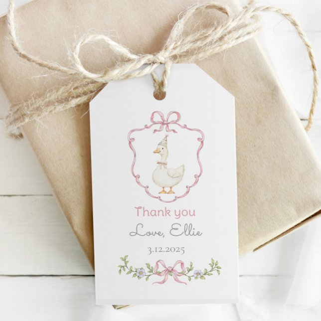 Étiquettes-cadeau Une petite oie rose crête fille Merci d'anniversai (Créateur téléchargé)