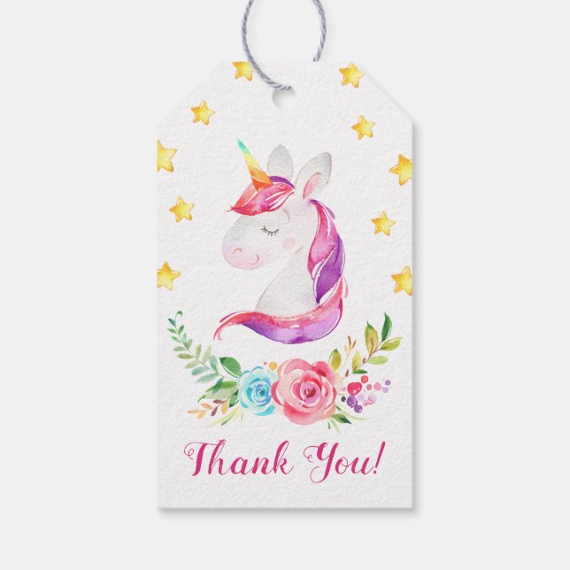 Étiquettes-cadeau Unicorn Anniversaire fête bébé fille douche Merci (Dos)