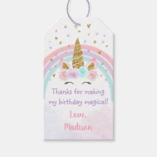 Étiquettes-cadeau Unicorn Arc en ciel rose or Anniversaire magique