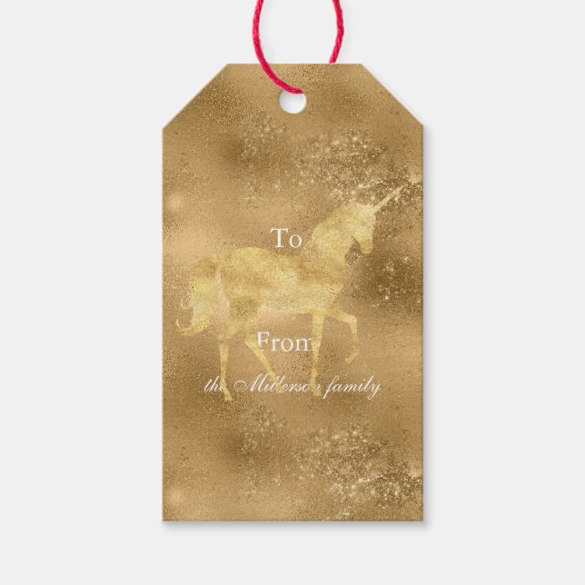Étiquettes-cadeau Unicorne d'étincelle d'or (Devant)