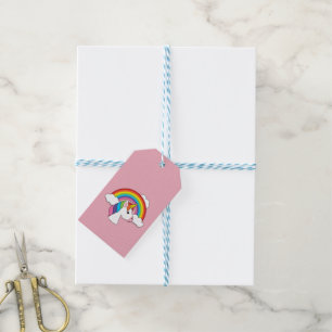 Étiquettes-cadeau Unicorne et arc-en-ciel avec nuages Kawaii