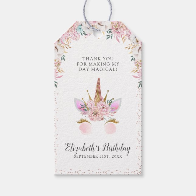 Étiquettes-cadeau Unicorne florale Princesse (Devant)