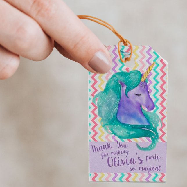 Étiquettes-cadeau Unicorne magique Chevron Cute Pastel Anniversaire  (Créateur téléchargé)