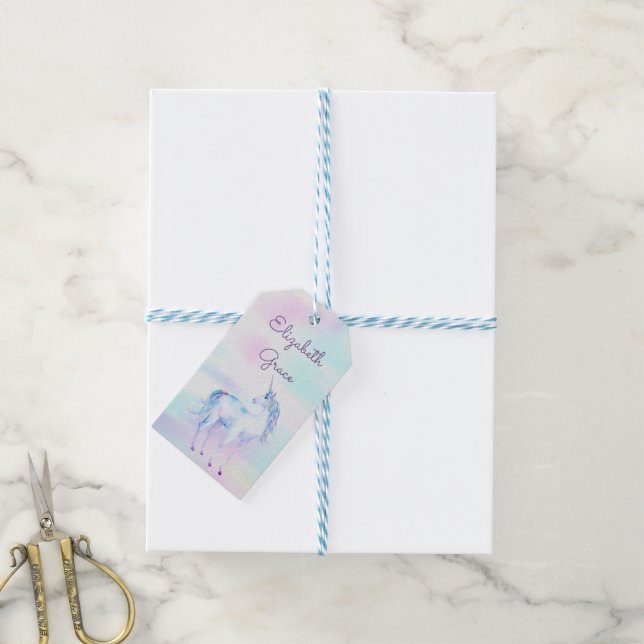 Étiquettes-cadeau Unicorne magique Rainbow Lavender rose Turquoise (Avec de laficelle)