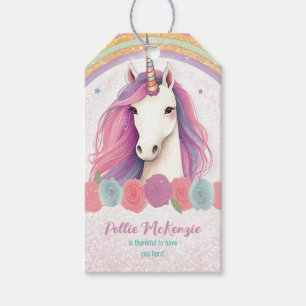 Étiquettes-cadeau Unicorne rose, Rose et Rainbow Birthday Party