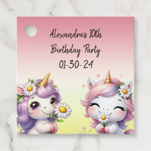 Étiquettes Cadeau Unicornes et marguerites, fête d'anniversaire merc