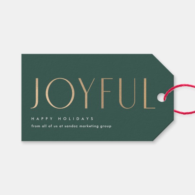 Étiquettes-cadeau Vacances affaires Joyeuse Simplicité Vert et Or (Devant (Horizontal))