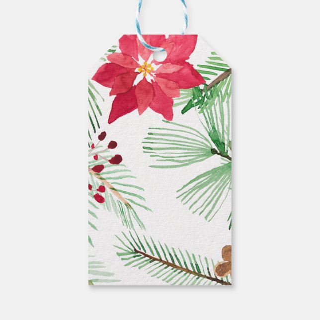Étiquettes-cadeau Vacances aquarelle motif répétitif Poinsettia (Dos)