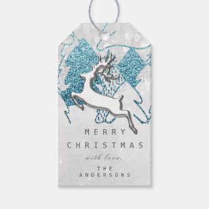 Étiquettes-cadeau Vacances Argent Bleu Gris Reindeer de Noël 3D