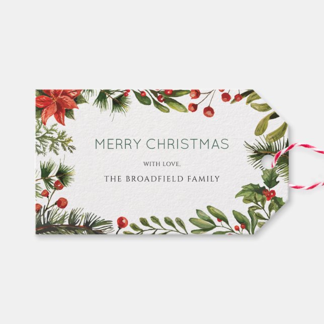 Étiquettes-cadeau Vacances de Noël Berries rouges Verdure (Devant (Horizontal))