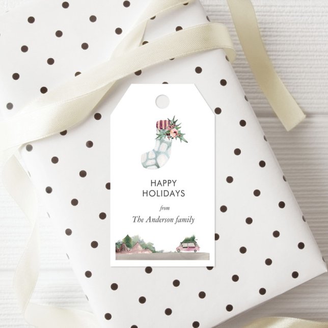 Étiquettes-cadeau Vacances de Noël en aquarelle (Créateur téléchargé)