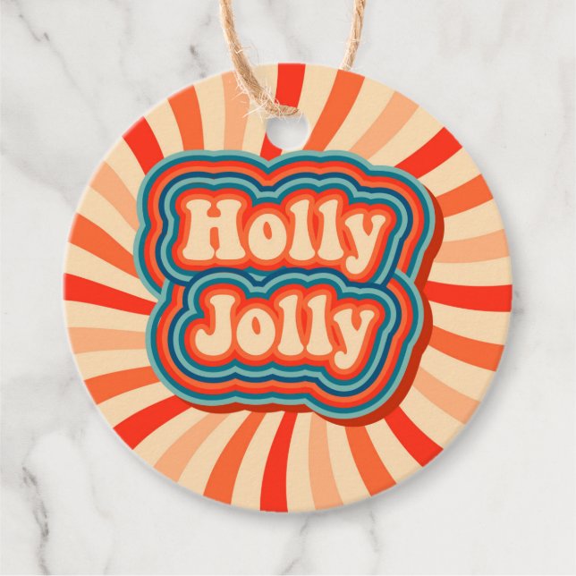 Étiquettes Cadeau Vacances de Noël rétro Holly Jolly Typographie (Devant)
