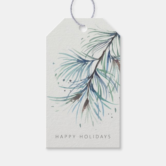 Étiquettes-cadeau Vacances hiver Pine Watercolor (Devant)