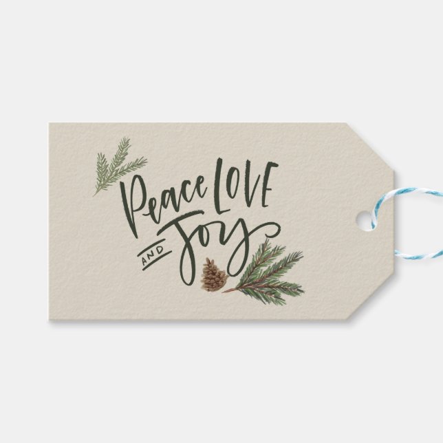 Étiquettes-cadeau Vacances personnalisées Paix Amour et Joie (Devant (Horizontal))