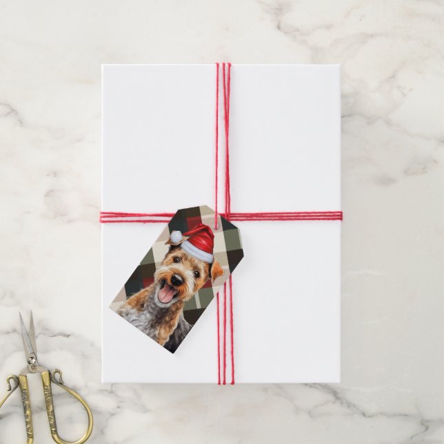 Étiquettes-cadeau Vacances Plaid Lakeland Terrier Amoureux des chien (Avec de la ficelle)