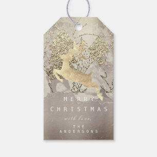 Étiquettes-cadeau Vacances Sepia Gold Christmas Grunge Reindeer Tree