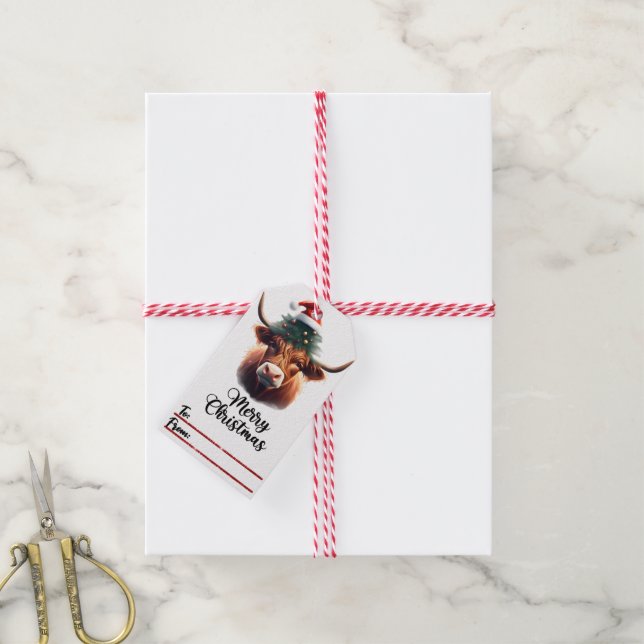 Étiquettes-cadeau Vache gaie en lunettes tag de Noël (Avec de la ficelle)