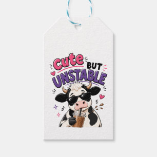 Étiquettes-cadeau Vache mignonne mais instable avec café glacé
