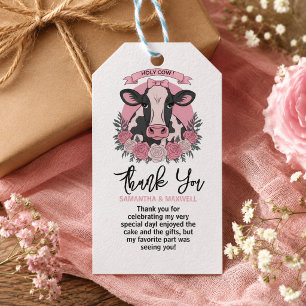 Étiquettes-cadeau Vache sacrée, j'ai un an Cowgirl 1er anniversaire