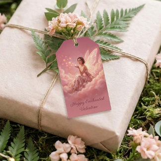 Étiquettes-cadeau Valentine Fairy on Pink Clouds Fantasy Art