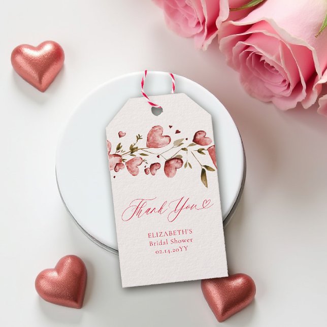 Étiquettes-cadeau Valentine Hearts Love Garden Vines Bridal Shower (valentine bridal shower gift tag brunch bubbly watercolor hearts showered with love garden party)