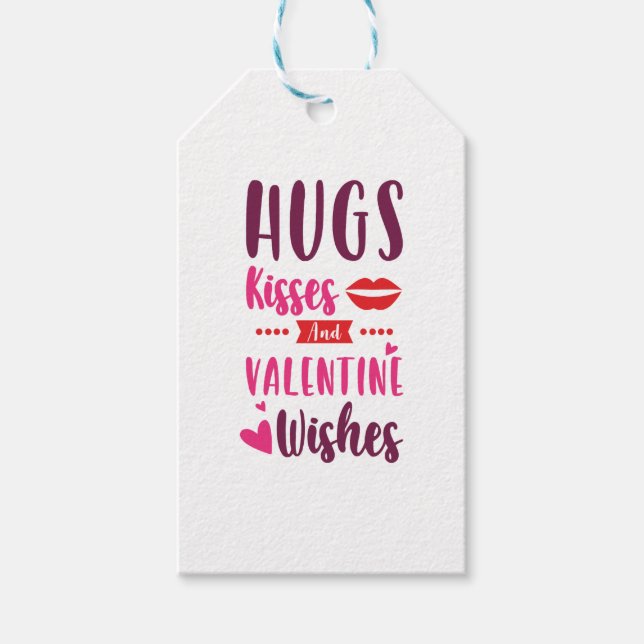 Étiquettes-cadeau valentine Hugs baisers et voeux de la Saint Valent (Devant)
