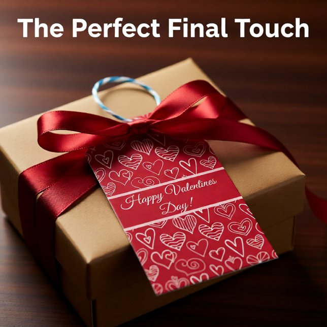 Étiquettes-cadeau Valentines coeur rouge motif (Romantic Red and White Heart Pattern Valentine Gift Tags)