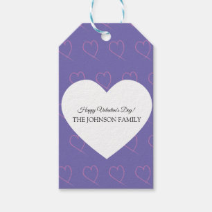 Étiquettes-cadeau Valentines Jour Main tiré Coeurs pourpre