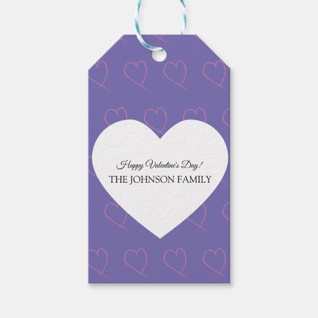 Étiquettes-cadeau Valentines Jour Main tiré Coeurs pourpre (Devant)