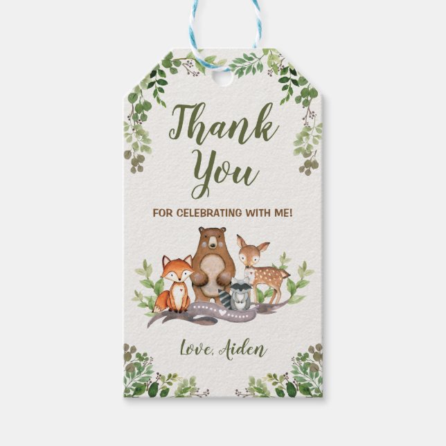 Étiquettes-cadeau Végétation Bois Animaux Baby shower Anniversaire (Devant)