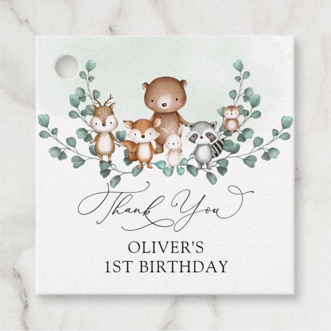 Étiquettes Cadeau Végétation boisée Animaux Bébé Garçon Anniversaire (Devant)