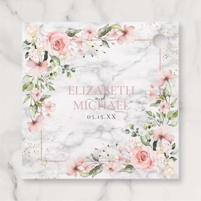 Étiquettes Cadeau Végétation dorée Dusty rose Mariage floral (Dos)