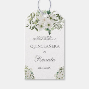 Étiquettes-cadeau Végétation et Quinceanera Blanche Floral