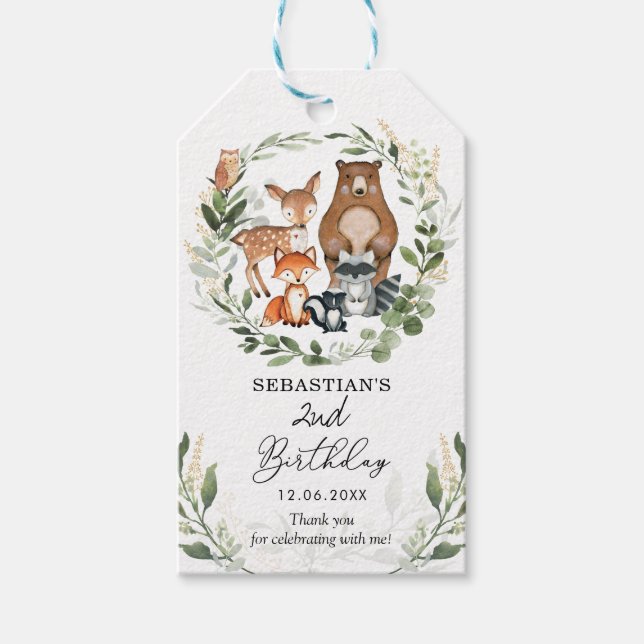 Étiquettes-cadeau Végétation Forêt Boisée Animaux Anniversaire Faveu (Devant)