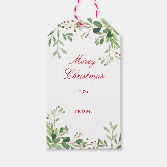 Étiquettes-cadeau Végétation hivernale Festive Aquarelle Foliage Vac (Devant)
