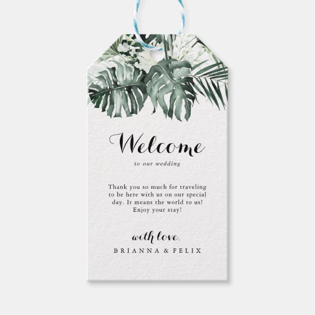 Étiquettes-cadeau Végétation tropicale Blanc Floral Mariage Bienvenu (Devant)